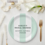 Cabana Stripe Sea Green Bridal Shower Paper Plate<br><div class="desc">Bold cabana stripes make a delightful background for your bridal shower plates. You may customise the colour and all of the text.</div>