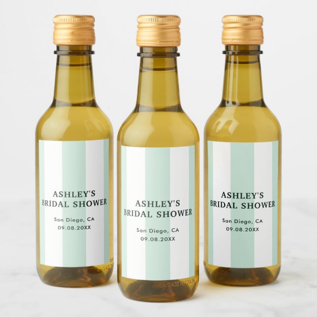 Cabana Stripe Sea Green Bridal Shower Wine Label (Bottles)