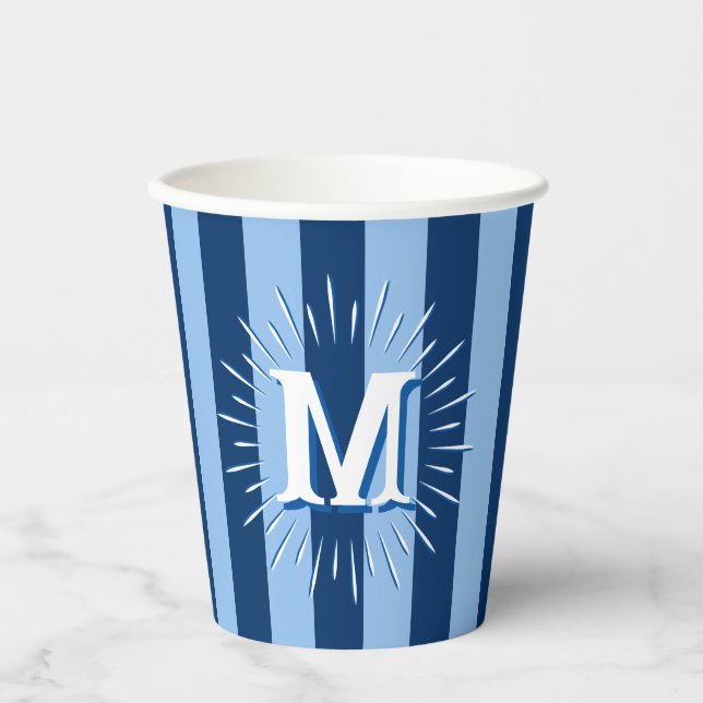 Cabana Stripes in Blue Personalised Paper Cups (Front)