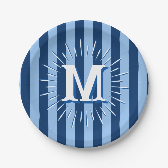 Cabana Stripes in Blue Personalised Paper Plate (Front)