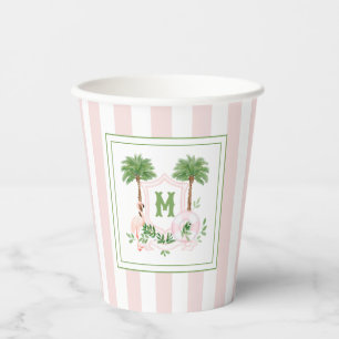 Cabana Stripes Palm Beach Monogram Crest Enclosure Paper Cups