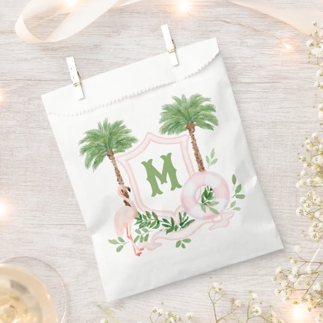 Cabana Stripes Palm Beach Monogram Crest Favour Bags (Clipped)