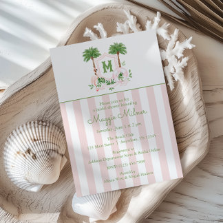 Cabana Stripes Palm Beach Monogram Crest Invitation