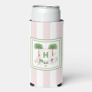 Cabana Stripes Palm Beach Monogram Crest Seltzer Can Cooler