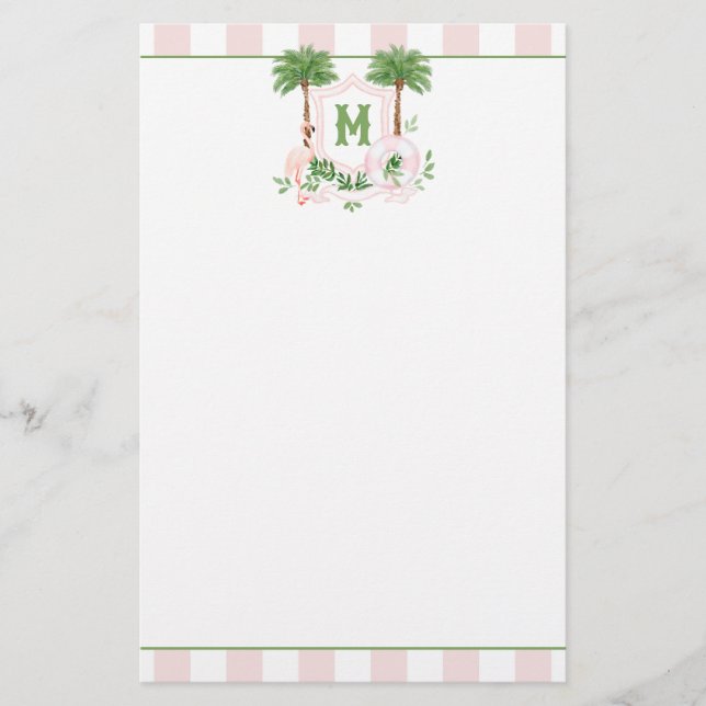 Cabana Stripes Palm Beach Monogram Crest Stationery (Front)