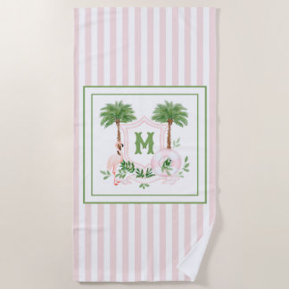 Cabana Stripes Palm Beach Monogram Crest Towel