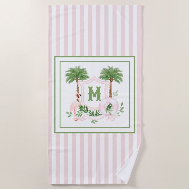 Cabana Stripes Palm Beach Monogram Crest Towel (Front)