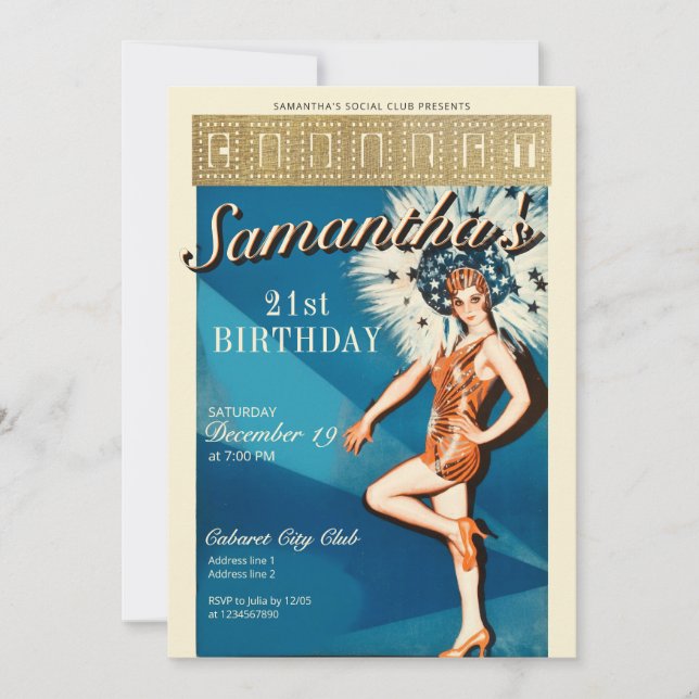 Cabaret Paris Parisian Glam Birthday Invitation (Front)
