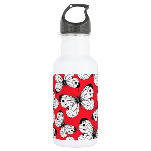 Cabbage butterfly pattern on red 532 ml water bottle (Front)