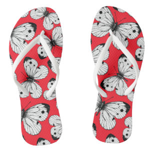 Cabbage butterfly pattern on red jandals