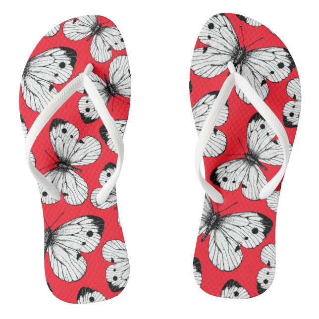 Cabbage butterfly pattern on red jandals (Footbed)