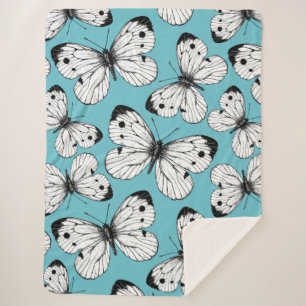 Cabbage butterfly pattern sherpa blanket