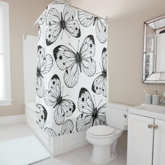 Cabbage butterfly pattern shower curtain (In Situ)