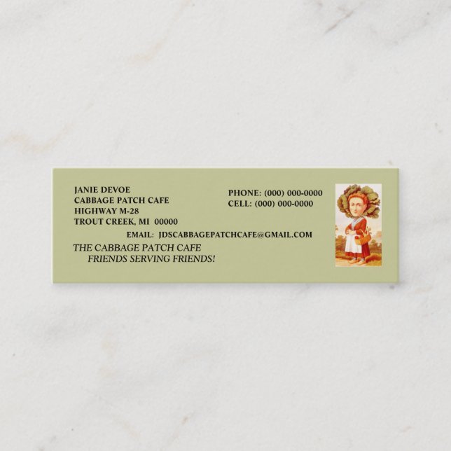 CABBAGE PATCH WOMAN CAFE RESTAURANT BUSINESS CARDS (Front)