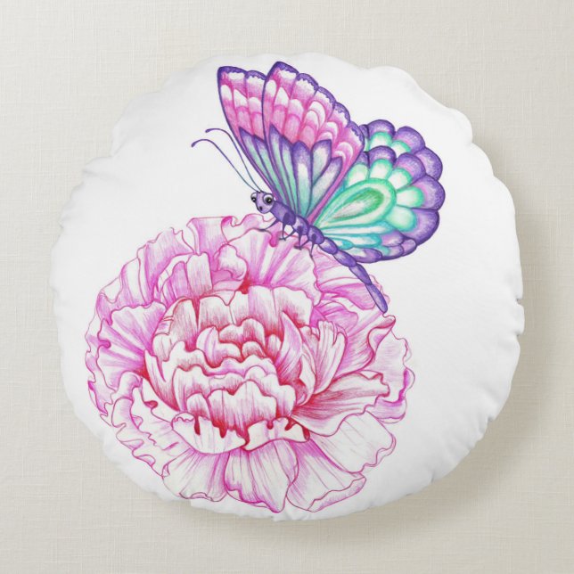 Cabbage Rose and Butterfly Pillow (Front)