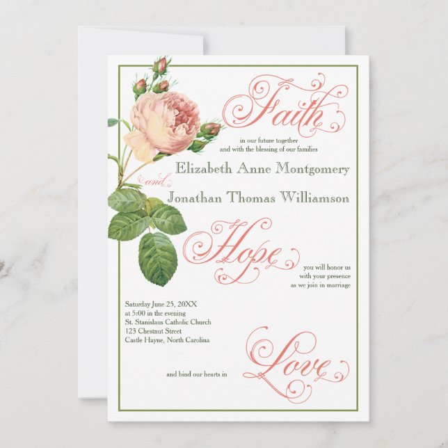 Cabbage Rose Christian Wedding Invitation (Front)