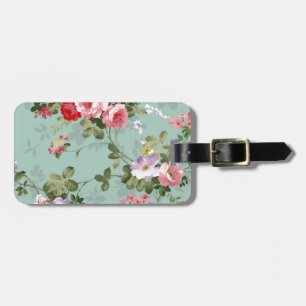 Cabbage Roses on Pale Blue Luggage Tag