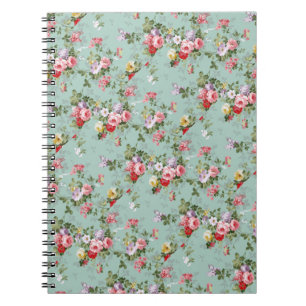Cabbage Roses on Pale Blue Notebook