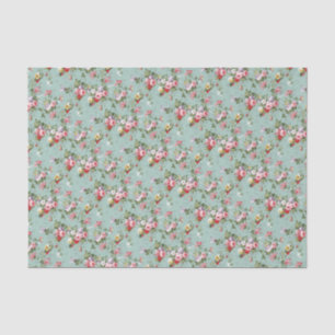 Cabbage Roses on Pale Blue Tissue Paper