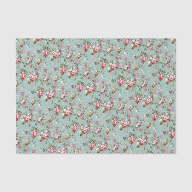 Cabbage Roses on Pale Blue Tissue Paper (Front)