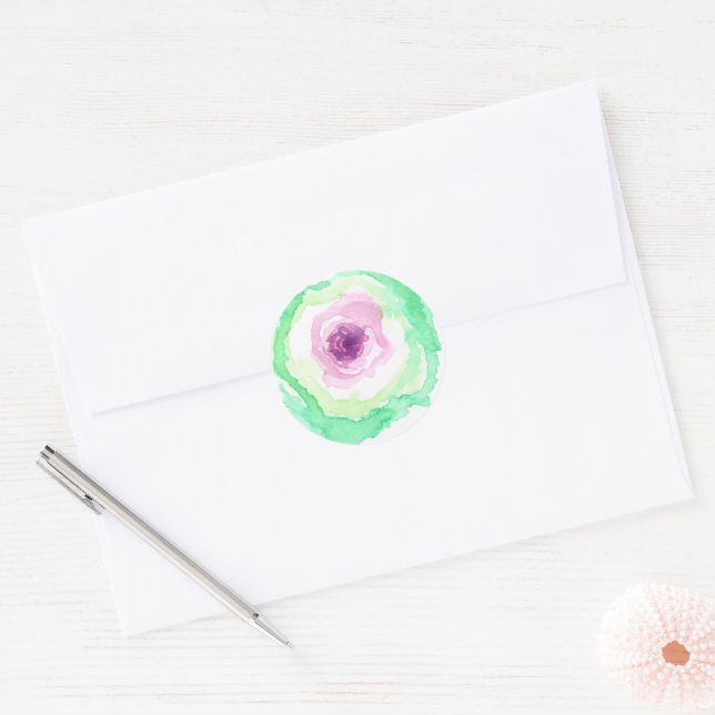 Cabbage Vegetable Garden Farm Food Watercolor Classic Round Sticker (Envelope)