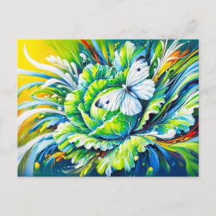 Cabbage White Butterfly on Cabbage in Oil Painting Postcard