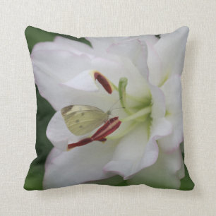 Cabbage White Butterfly on Lily Flower Photo Cushion