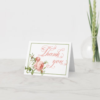 Cabbbage Rose Script Thank You Note Card