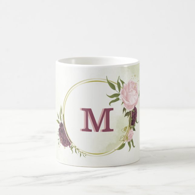 cabernet pink floral greenery  coffee mug (Center)