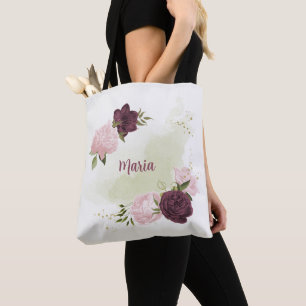 cabernet pink floral greenery tote bag