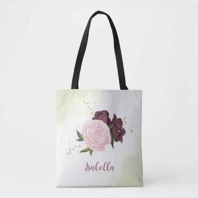 cabernet pink floral greenery  tote bag (Front)