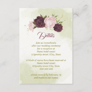 cabernet pink flowers green leaves enclosure card