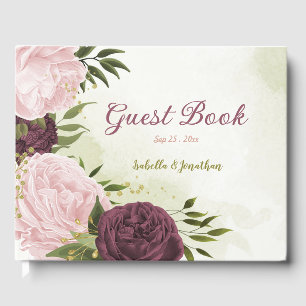 cabernet pink flowers greenery guest book