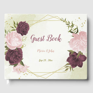 cabernet pink flowers greenery guest book