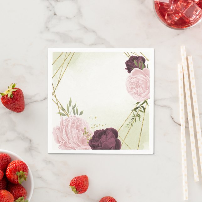 cabernet pink flowers greenery wedding napkin (Insitu)