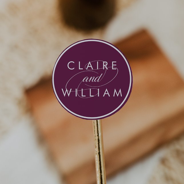 Cabernet Plum Personalised Wedding Classic Round Sticker (Creator Uploaded)