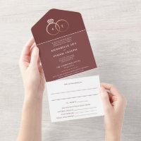 Cabernet Red Modern Rose Gold Rings Wedding