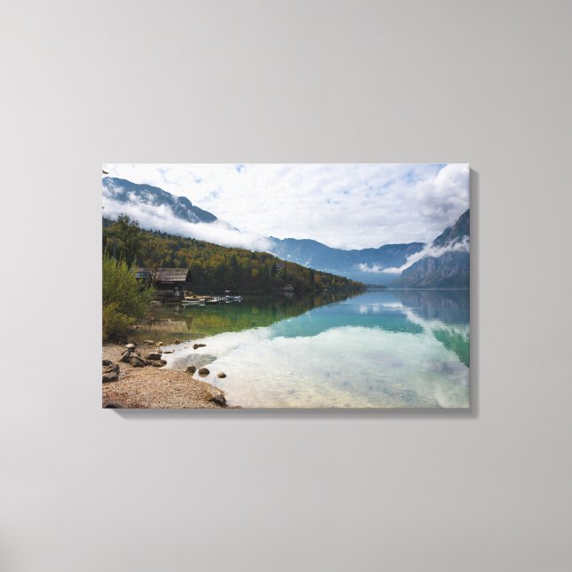 Cabin alongside Bohinj Lake in Slovenia Canvas Print (Front)