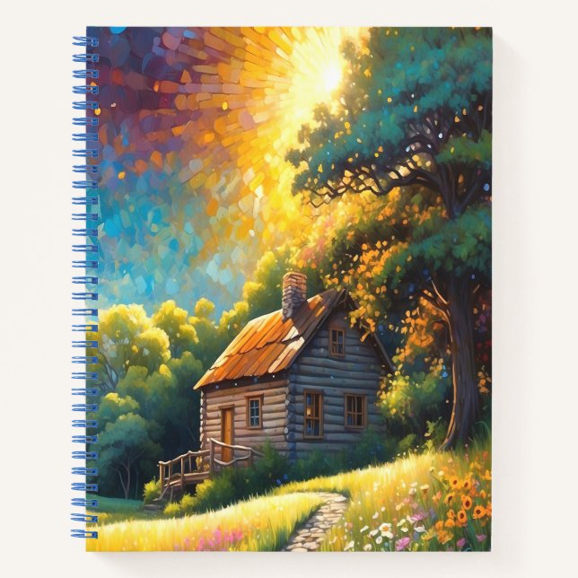 Cabin and Flowers in a colorful meadow Notebook (Front)