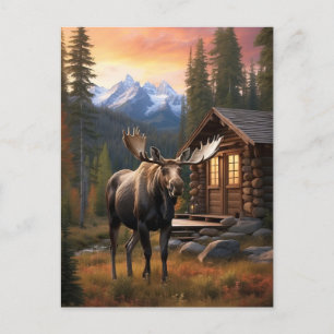 *~* Cabin AP49 MOOSE Stream Nature Forest  Postcard