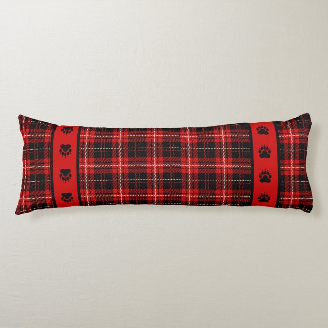Cabin Bear Red and Black Plaid Body Cushion (Front)