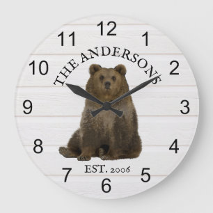 Cabin Bears Forest wood Personalised Mountain Large Clock