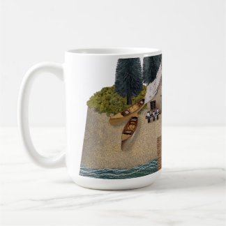 Cabin by the beach with a dock coffee mug