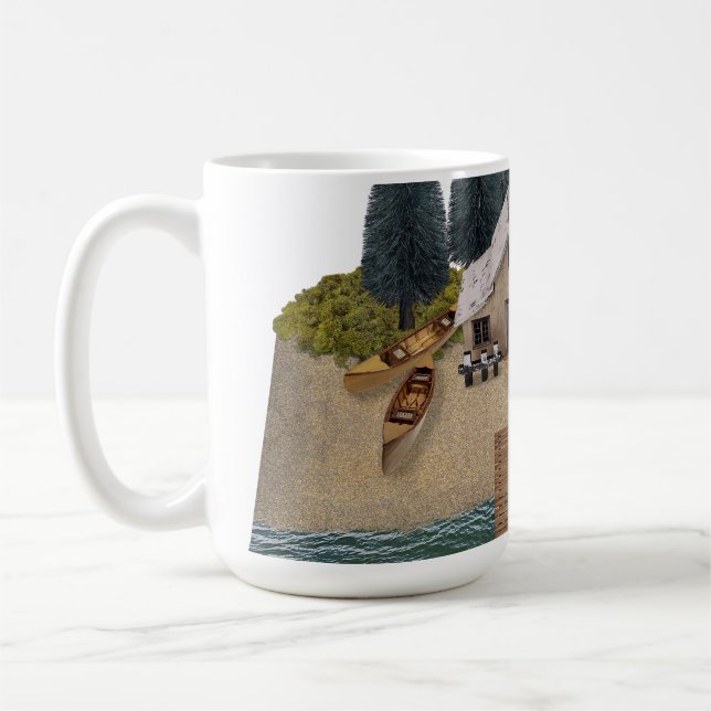 Cabin by the beach with a dock coffee mug (Left)