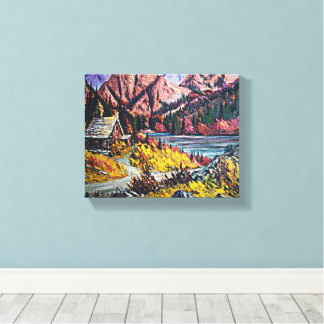 Cabin By the Lake Fine Art Painting 10x8 Canvas Print