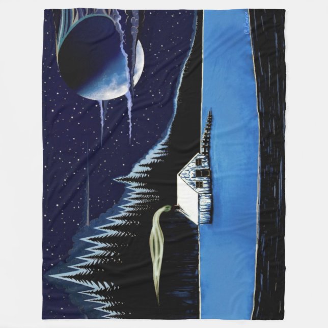 "Cabin by the Lake" Fleece Blanket design. (Front)