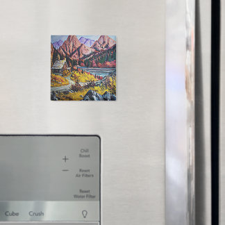 Cabin by the Lake Oil Painting Magnet