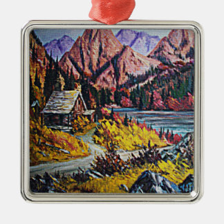 Cabin by the Lake Oil Painting Ornament
