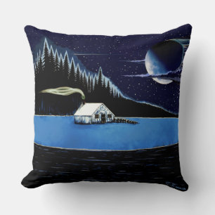 "Cabin by the Lake" Throw Pillow design.