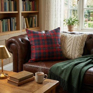 Cabin Chic Decor: Classic Red & Navy Tartan Plaid Cushion
